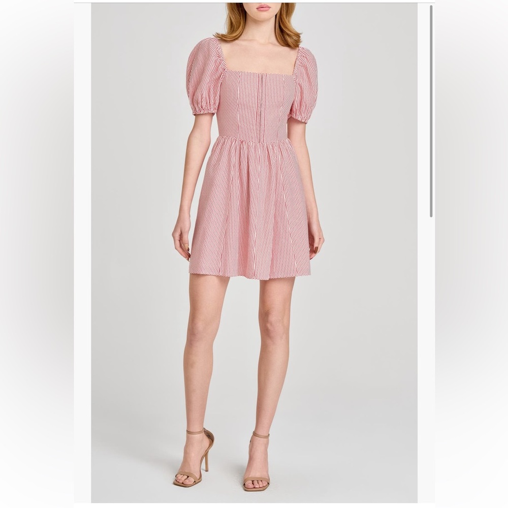 WAYF Leonie Print Puff Sleeve Linen Blend Minidress